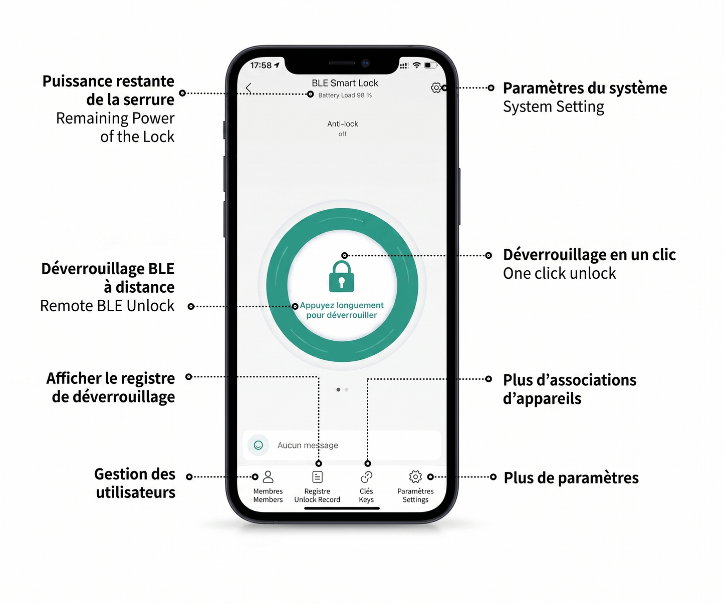 Capture d'écran de l'application mobile de contrôle à distance associée au cadenas CASIER PRO