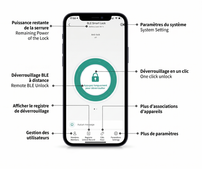 Capture d'écran de l'application mobile de contrôle à distance associée au cadenas CASIER PRO