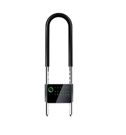 Antivol biométrique VELOCITY LOCK en U, vue de face avec clavier tactile et capteur d'empreinte