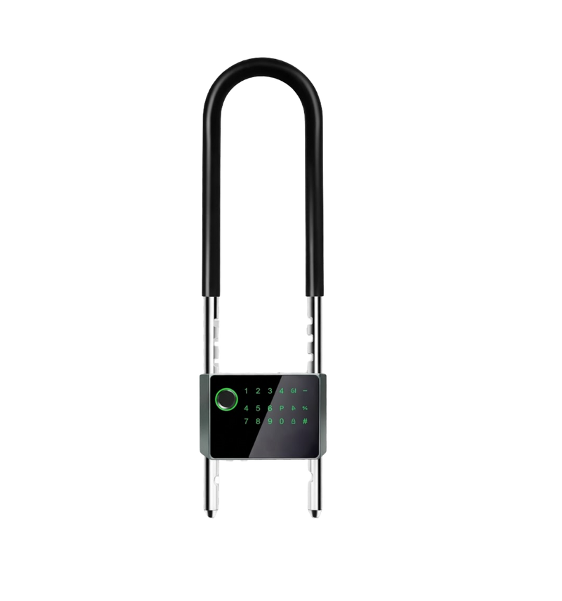 Antivol biométrique VELOCITY LOCK en U, vue de face avec clavier tactile et capteur d'empreinte